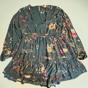 Women's Free People Cherry Blossom Mini Dress Green‎ Floral Boho M